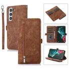 For Samsung Galaxy S22 5G Zipper Card Slot Buckle Wallet Leather Phone Case(Brown) - 1