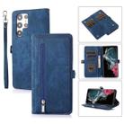 For Samsung Galaxy S22 Ultra 5G Zipper Card Slot Buckle Wallet Leather Phone Case(Blue) - 1