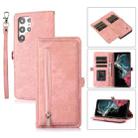 For Samsung Galaxy S22 Ultra 5G Zipper Card Slot Buckle Wallet Leather Phone Case(Pink) - 1