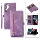 For Samsung Galaxy S22 Ultra 5G Zipper Card Slot Buckle Wallet Leather Phone Case(Purple) - 1