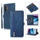 For OnePlus Nord N20 5G Zipper Card Slot Buckle Wallet Leather Phone Case(Blue) - 1