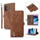 For OnePlus Nord N20 5G Zipper Card Slot Buckle Wallet Leather Phone Case(Brown) - 1