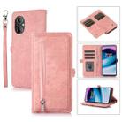 For OnePlus Nord N20 5G Zipper Card Slot Buckle Wallet Leather Phone Case(Pink) - 1