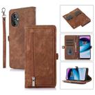 For OnePlus Nord N300 Zipper Card Slot Buckle Wallet Leather Phone Case(Brown) - 1