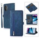 For OnePlus Nord N20 SE 4G Zipper Card Slot Buckle Wallet Leather Phone Case(Blue) - 1