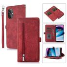 For OnePlus Nord N20 SE 4G Zipper Card Slot Buckle Wallet Leather Phone Case(Red) - 1