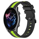 For Amazfit 3 22mm Vertical Two-Color Silicone Watch Band(Black+Lime Green) - 1