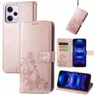 For Xiaomi Redmi Note 12 Pro 5G Four-leaf Clasp Embossed Buckle Leather Phone Case(Rose Gold) - 1