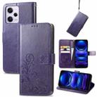 For Xiaomi Redmi Note 12 Pro+ China Four-leaf Clasp Embossed Buckle Leather Phone Case(Purple) - 1