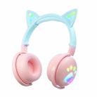 KE28 RGB Cute Cat Ears Bluetooth Wireless Music Headset with Detachable Mic(Pink+Blue) - 1