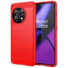 For OnePlus 11 Brushed Texture Carbon Fiber TPU Phone Case(Red) - 1