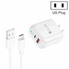 PD04 Type-C + USB Mobile Phone Charger with USB to Type-C Cable, US Plug(White) - 1