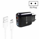 PD04 Type-C + USB Mobile Phone Charger with USB to Type-C Cable, EU Plug(Black) - 1