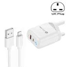PD04 Type-C + USB Mobile Phone Charger with USB to 8 Pin Cable, UK Plug(White) - 1