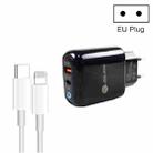 PD04 Type-C + USB Mobile Phone Charger with Type-C to 8 Pin Cable, EU Plug(Black) - 1