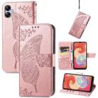 For Samsung Galaxy A04e / F04 / M04 Butterfly Love Flower Embossed Flip Leather Phone Cas(Rose Gold) - 1