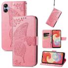 For Samsung Galaxy A04e / F04 / M04 Butterfly Love Flower Embossed Flip Leather Phone Cas(Pink) - 1