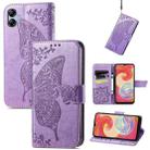 For Samsung Galaxy A04e / F04 / M04 Butterfly Love Flower Embossed Flip Leather Phone Cas(Light Purple) - 1
