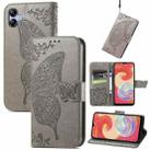 For Samsung Galaxy A04e / F04 / M04 Butterfly Love Flower Embossed Flip Leather Phone Cas(Gray) - 1
