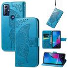 For Motorola Moto G Play 2023 Butterfly Love Flower Embossed Flip Leather Phone Case(Blue) - 1