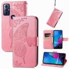 For Motorola Moto G Play 2023 Butterfly Love Flower Embossed Flip Leather Phone Case(Pink) - 1