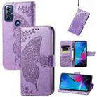 For Motorola Moto G Play 2023 Butterfly Love Flower Embossed Flip Leather Phone Case(Light Purple) - 1