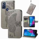 For Motorola Moto G Play 2023 Butterfly Love Flower Embossed Flip Leather Phone Case(Gray) - 1