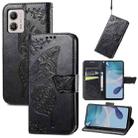 For Motorola Moto G53 5G Butterfly Love Flower Embossed Flip Leather Phone Case(Black) - 1