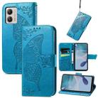 For Motorola Moto G53 5G Butterfly Love Flower Embossed Flip Leather Phone Case(Blue) - 1