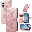 For Motorola Moto G53 5G Butterfly Love Flower Embossed Flip Leather Phone Case(Rose Gold) - 1