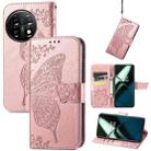 For OnePlus 11 Butterfly Love Flower Embossed Flip Leather Phone Case(Rose Gold) - 1