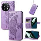 For OnePlus 11 Butterfly Love Flower Embossed Flip Leather Phone Case(Light Purple) - 1