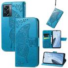 For OnePlus Nord N300 Butterfly Love Flower Embossed Flip Leather Phone Case(Blue) - 1