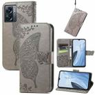 For OnePlus Nord N300 Butterfly Love Flower Embossed Flip Leather Phone Case(Gray) - 1
