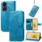 For OPPO Reno8 T 5G Butterfly Love Flower Embossed Flip Leather Phone Case(Blue) - 1