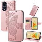 For OPPO Reno8 T 5G Butterfly Love Flower Embossed Flip Leather Phone Case(Rose Gold) - 1