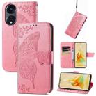 For OPPO Reno8 T 5G Butterfly Love Flower Embossed Flip Leather Phone Case(Pink) - 1