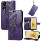 For OPPO Reno8 T 5G Butterfly Love Flower Embossed Flip Leather Phone Case(Dark Purple) - 1