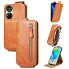 For ZTE Blade V40s Zipper Wallet Vertical Flip Leather Phone Case(Brown) - 1