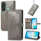 For Infinix Hot 12 Pro Mandala Flower Embossed Leather Phone Case(Gray) - 1