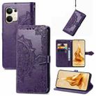 For OPPO Reno9 Mandala Flower Embossed Leather Phone Case(Purple) - 1