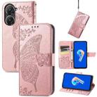 For Asus Zenfone 9 Butterfly Love Flower Embossed Leather Phone Case(Rose Gold) - 1