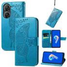 For Asus Zenfone 9 Butterfly Love Flower Embossed Leather Phone Case(Blue) - 1