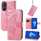 For Asus Zenfone 9 Butterfly Love Flower Embossed Leather Phone Case(Pink) - 1
