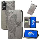 For Asus Zenfone 9 Butterfly Love Flower Embossed Leather Phone Case(Gray) - 1