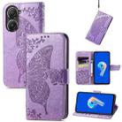 For Asus Zenfone 9 Butterfly Love Flower Embossed Leather Phone Case(Lavender) - 1