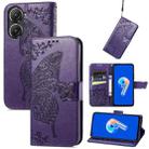 For Asus Zenfone 9 Butterfly Love Flower Embossed Leather Phone Case(Purple) - 1