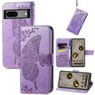 For Google Pixel 7A Butterfly Love Flower Embossed Leather Phone Case(Lavender) - 1