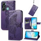 For Infinix Hot 12 Pro Butterfly Love Flower Embossed Leather Phone Case(Purple) - 1