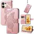 For OPPO Reno9 Butterfly Love Flower Embossed Leather Phone Case(Rose Gold) - 1